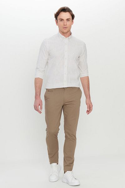 ALTINYILDIZ CLASSICS Altınyıldız Ace001252192 Beige Men's Slim Fit Fabric Trousers with Side Pockets