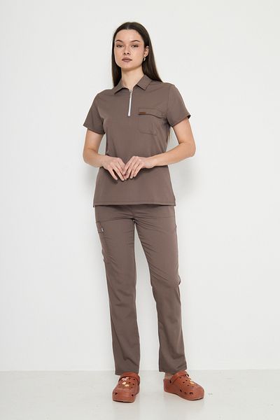 Class Üniforma Polo Collar Brown Women's Medical Uniform Scrubs