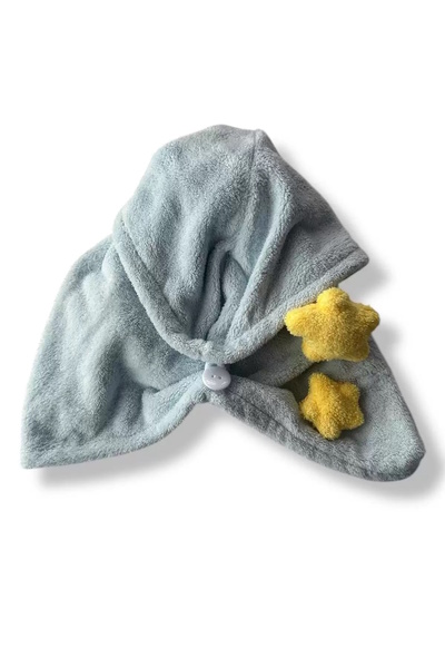 CAŞ DEKORASYON Blue Color Star Figured Elastic Hair Towel / Bonnet