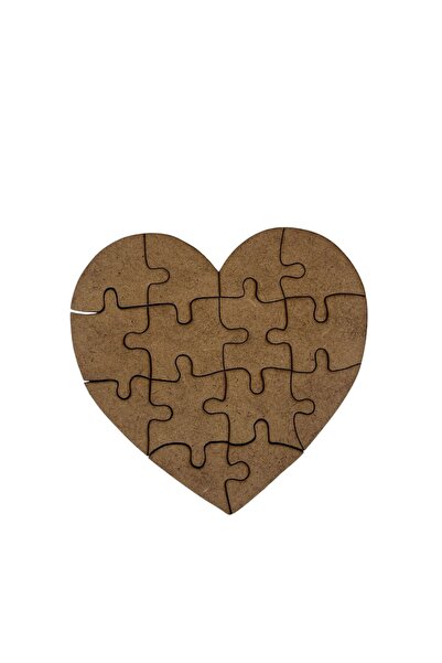 OES HOME 14 Parça 2'li Kalp Puzzle Ahşap Set Boyamaya Uygun Sanat Hobi