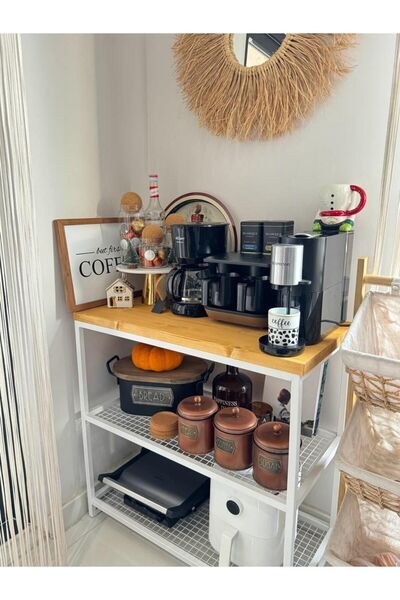 SVEB ATÖLYE Lüks Kahve Köşesi / Mutfak Rafı / Mutfak Bangosu / Çok Amaçlı Raf / Metal Kahve Standı