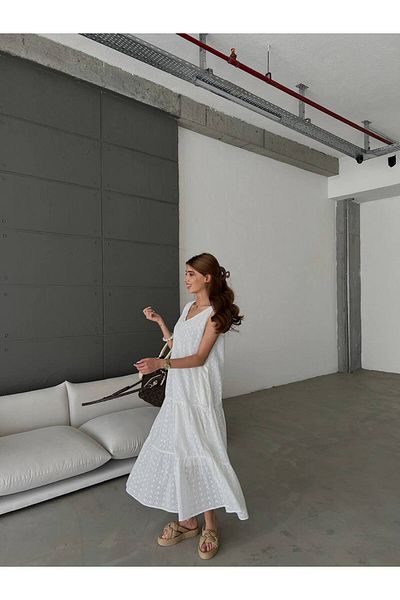 LB Laluna Butik فستان نسائي متوسط ​​الطول بدون أكمام من قماش الإسكالوب