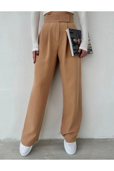 VivaJoy Women's Lycra Camel High Waist Velcro Palazzo Trousers
