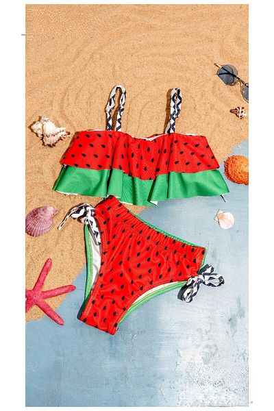 MİLAYS LİFE HOME COLLECTİON Girl's Colorful Double Layer Swimsuit, Bikini 2-Piece Set