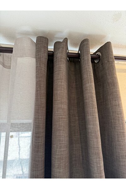 BX DESIGN BLACKOUT KETEN FON PERDE RUSTİKLİ KÜL KAHVESİ RENGİ