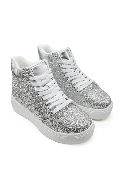 Tmall Pantofi sport inalti de dama,D1313,Din Piele ecologica,Glitter,Argintiu