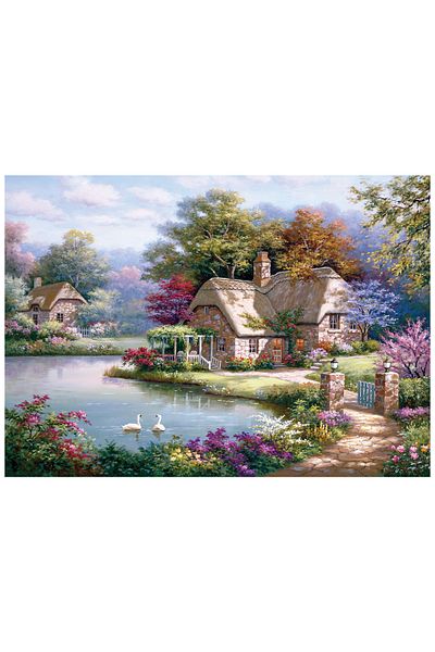 Anatolian Puzzle 1500 Piece Jigsaw Puzzle - Swans and Country House 4529