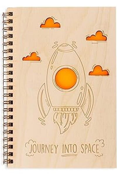 NETWORK ART Wooden Cover Notebook with Journey to Space Design