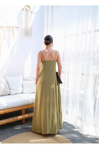 ENZOI Oil Green Strap Shiny Stone Long Dress