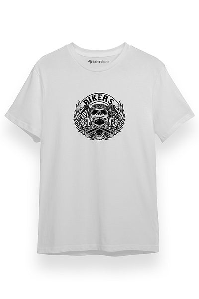 Tshirthane Ανδρικό μπλουζάκι με λευκό κοντομάνικο λογότυπο Bikers Skull