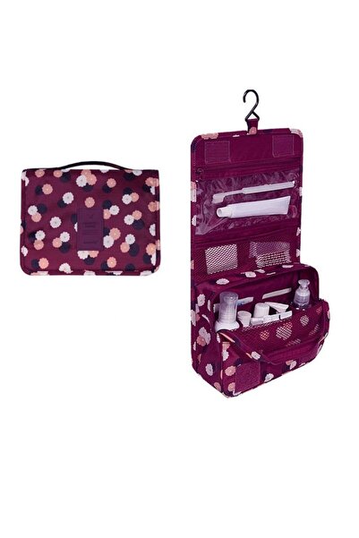 Ecoform Geantă de machiaj cosmetică de călătorie, rezistentă la apă, cu curea de fixare, culoare burgundă (DESCHIS 25x46 CM, ÎNCHIS 25x20 CM)