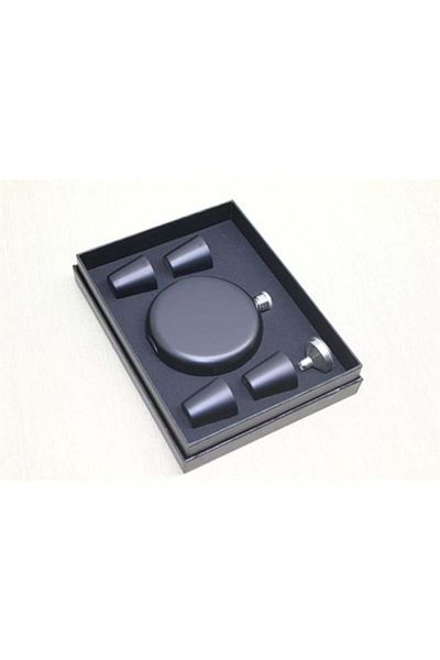 Acousticworld 4 Shot Glass Flask Set Round Black