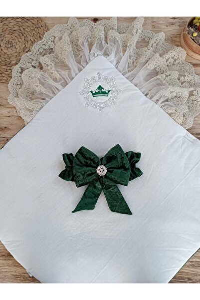 Biçomi Newborn Palace Velvet Crown Embroidered Pearl Bow Double Lace Veil Trilux Swaddle Baby Blanket