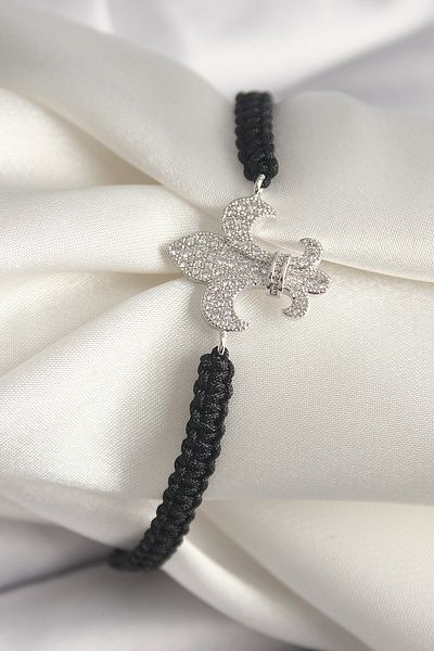 NEZADE STORE Brass Silver Color Zircon Stone Lily Figure Asanrsörlü Macrame Model Women's Bracelet - Lisinya