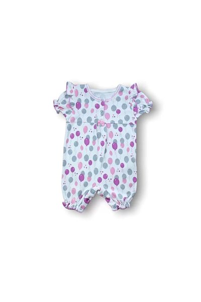 SGDİKEN BUTİK 9-12 12-18 18-24 Months Cemre Flying Balloon Printed Short Sleeve Baby Girl Romper Ecru