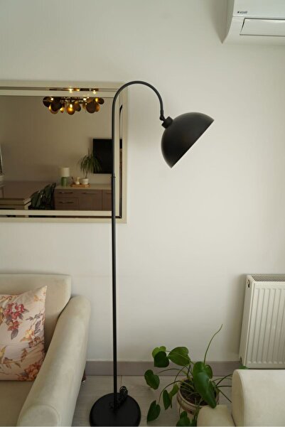 retro home design Siyah Renkli İçi Beyaz Oynar Başlıklı Dekoratif Mantar Lambader Salon Yatak Odası