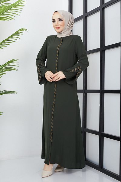 hafsamina Πέτρα μεγάλου μεγέθους με λεπτομέρειες Khaki Abaya