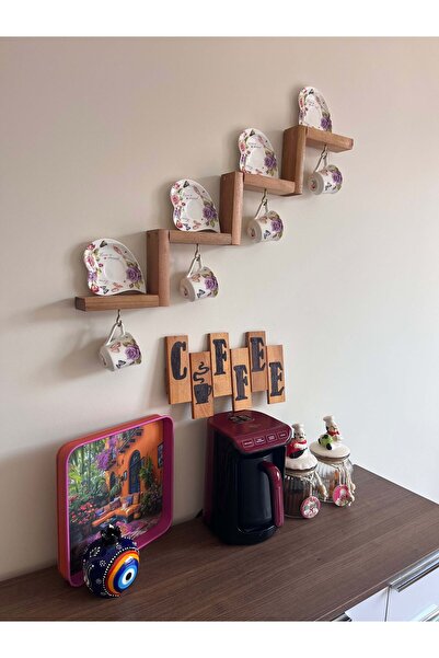 ERBAYLAR POLYESTER Dekoratif Ahşap Merdiven Raf – Duvar Organizeri | Mutfak & Fincan Askılı Kahve Köşesİ