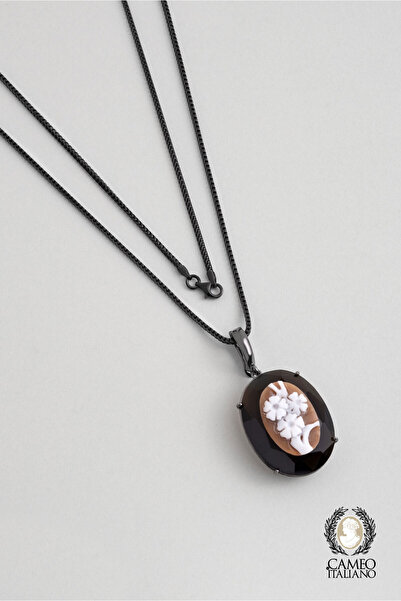 So CHIC... Cameo Italiano Siyah Rodyum Kaplama 50 Cm Gümüş Deniz Kabuğu Kolye
