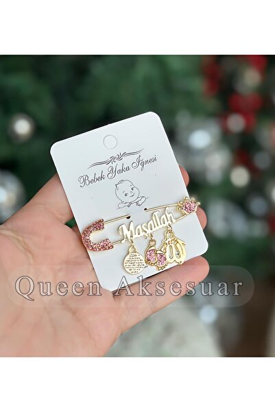 QUEEN AKSESUAR Maşallah Allah Kuran nazar dua yazılı bebek çocuk yaka iğnesi ...