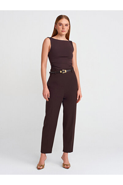 Dilvin 31589 Горнище с набрано деколте - тъмно кафяво