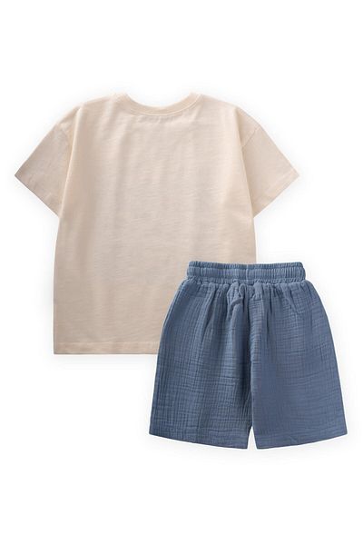 Cigit Ethnic Printed T-Shirt Suit 2-10 Years Ecru