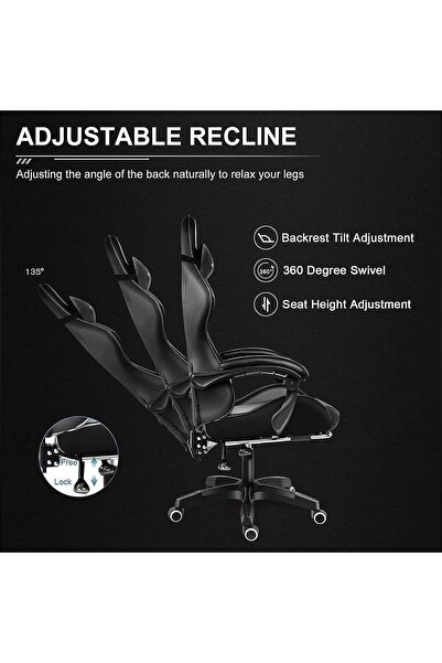 1st Comfortable adjustable gaming chair with footrest