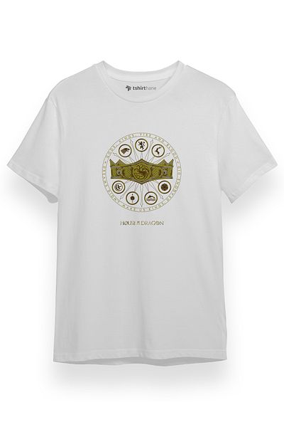 Tshirthane House Of The Dragon Seven Kingdom Crown Λευκό κοντομάνικο ανδρικό μπλουζάκι