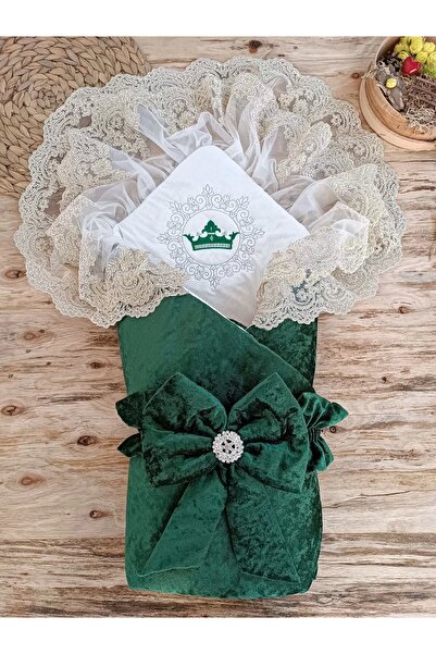 Biçomi Newborn Palace Velvet Crown Embroidered Pearl Bow Double Lace Veil Trilux Swaddle Baby Blanket