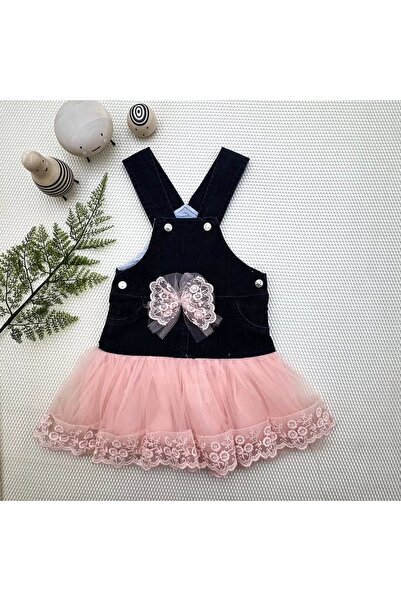 Skygo 2-3-4 Years Old Bow Button Detailed Tulle Skirt Jeans Fabric Salopet Gi...
