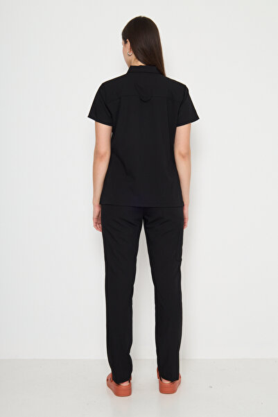 Class Üniforma Polo Yaka Siyah Kadın Medikal Üniforma Scrubs