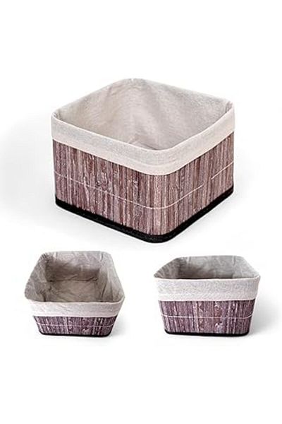 ÇAĞUR Deconox Bamboo Multi-Purpose Storage Box Organizer Square Organizer, Decorative Bamboo Organizer Gray
