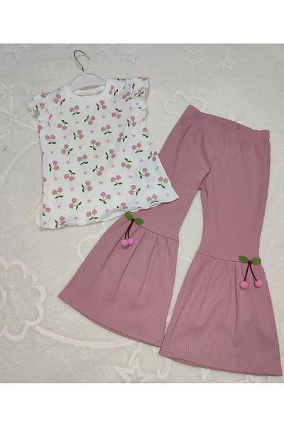 Skygo 1-2-3-4 Years Cherry Printed T-shirt Spanish Leg Lycra 2-Piece Girl's Set Rose Dried
