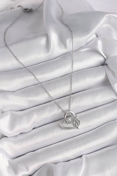 Skygo 316L Silver Color Steel Chain Zircon Gift Heart Women's Necklace