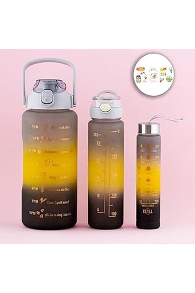Hepta Collection Porsima 11918 3-Piece Motivational Sticker Odorless Sports Water Bottle - Water Bottle - Colorful Water Bottle Gray Sar