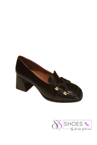 Sevda Şekerci Hakiki Deri Rugan Siyah Ayakkabı