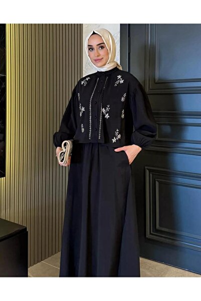 nizzell Costum de damă, nou sezon, cu mărgele, cu fustă hijab, combinație elegantă de vară, negru