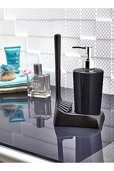 Mu Art Ahşap Ata Home Armona Silicone Brush Kitchen Bathroom Liquid Soap Dispenser Sponge Holder Set