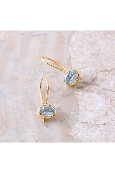 EFEVOS Mavi Topaz Doğaltaşlı Minimal Küpe