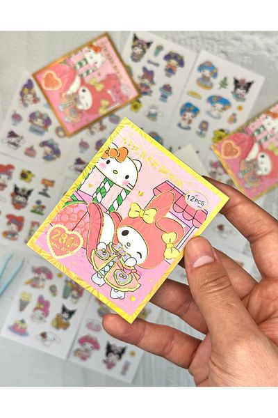 ZeCo Collection My Melody Patterned 12 Sheets Mini Notebook Sticker with Cute Sanrio Characters