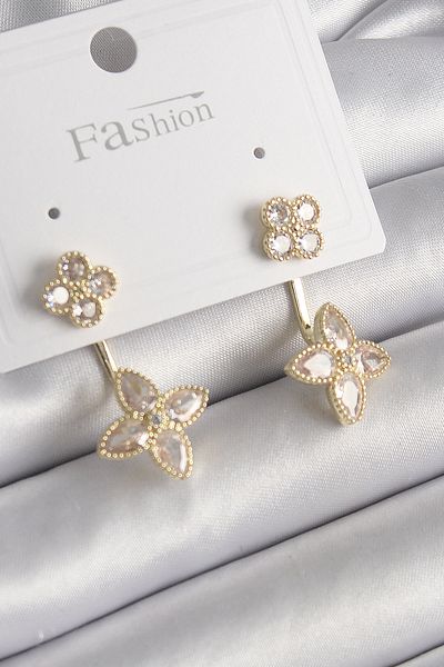 SeyCey.co Brass Gold Color Zircon Stone Clover Model Women's Earrings
