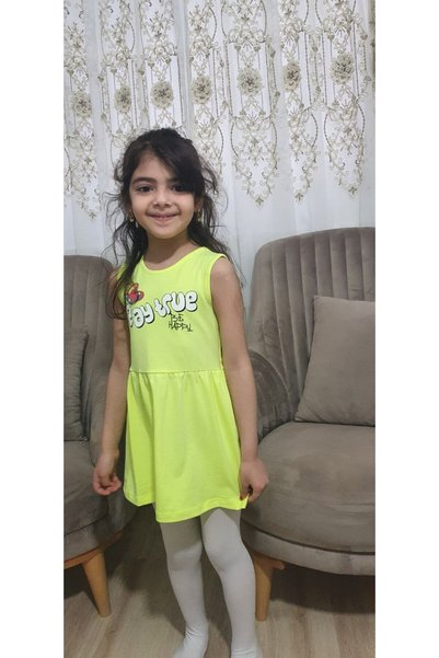 asiltr Butterfly Printed Girl Dress Yellow Color