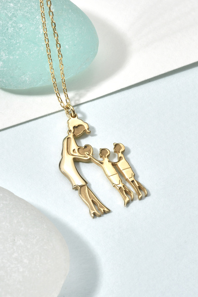 Nox Jewelry 14 Ayar Altın Kaplama Anne ve İki Erkek Çocuk Aile Aşk Gümüş Koly...