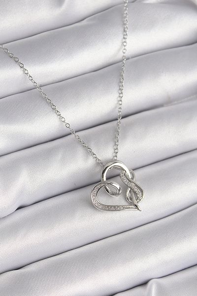 Skygo 316L Silver Color Steel Chain Zircon Gift Heart Women's Necklace