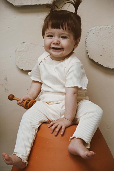 OhlalaKoala Deniz Kabuğu Nakışlı Fitilli Kısa Kollu Body Tayt Set