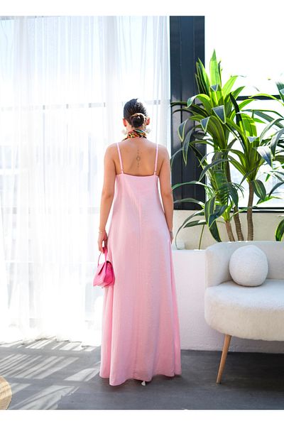 ENZOI Pink Strap Shiny Stone Long Dress