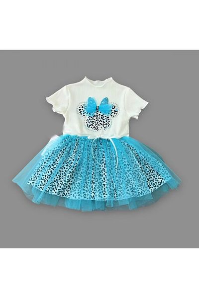 Kaplan 1-2-3 Years Old Bow Mickey Lined Skirted Girl Baby Tutu Dress Turquoise-ecru