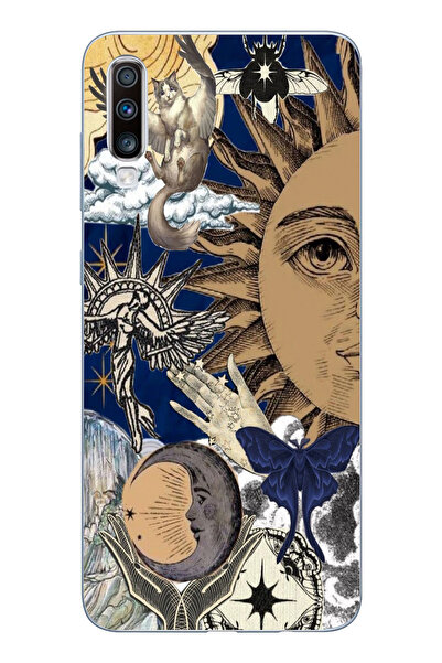 moonset Samsung Galaxy A70 Uyumlu Güneş Kolaj Tasarımlı Baskılı Şeffaf Telefo...