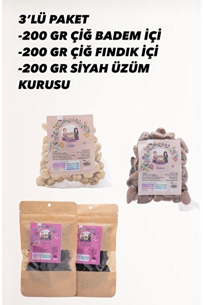 ÜRETEN ANNELER 3’LÜ PAKET 200’ER GRAM (ÇİĞ FINDIK-ÇİĞ BADEM - KURU ÜZÜM )(AFL...