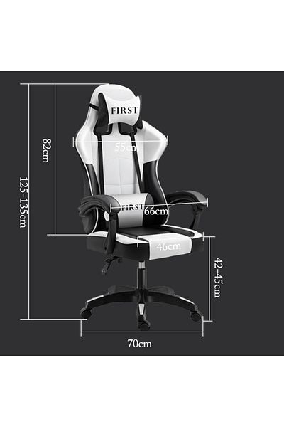 1st Comfortable Gaming Chair - Adjustable with Footrest - White/Black